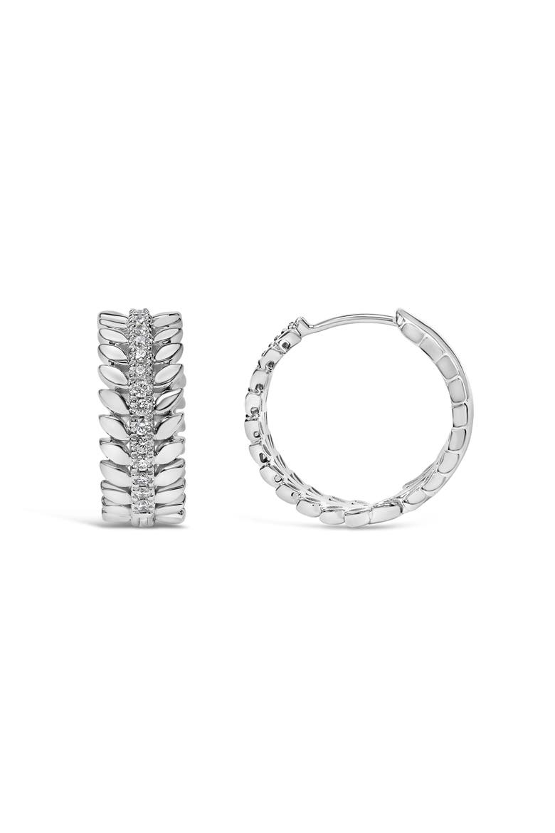 14K White Gold 1/4 Cttw Lab Grown Diamond Leafy Wreath Hoop Earrings, Alternate, color, White