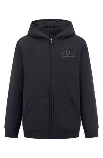 Quiksilver Kids' High Pile Fleece Lined Full Zip Hoodie In Black