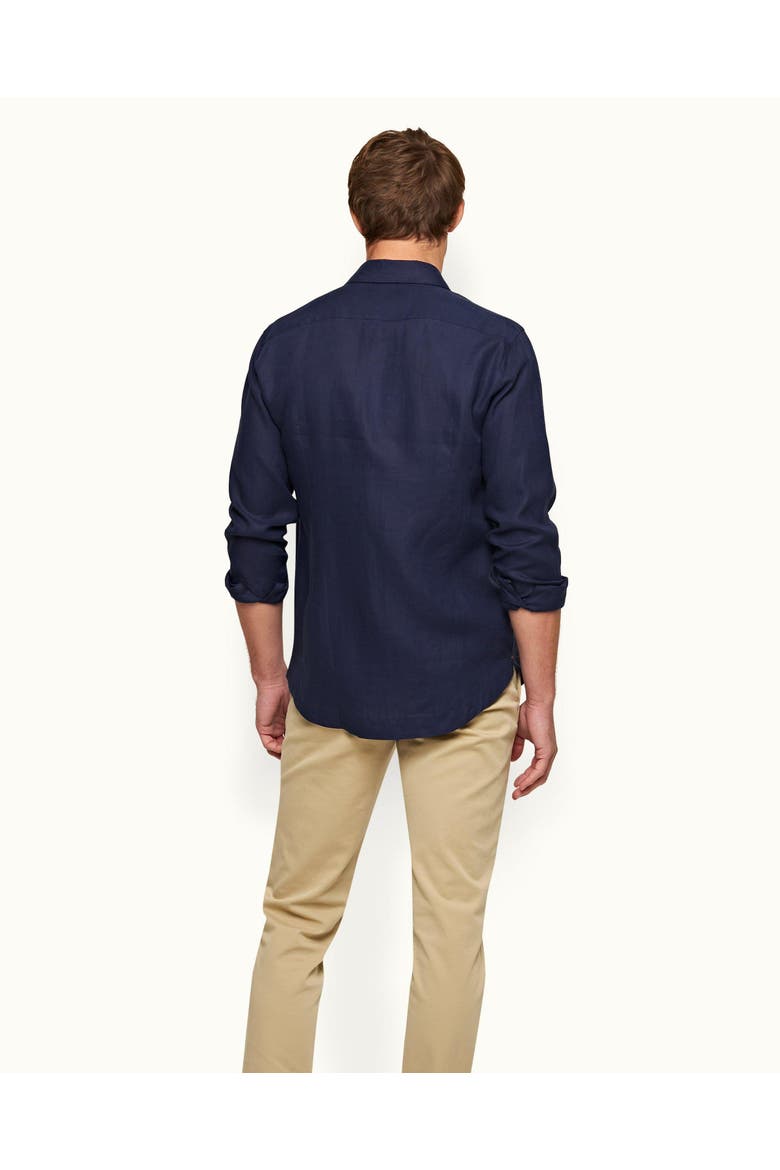 Giles Linen Cutaway Collar Tailored Fit Linen Shirt, Alternate, color, Navy