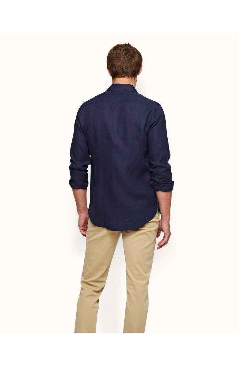 Orlebar Brown Giles Linen Cutaway Collar Tailored Fit Linen Shirt, Alternate, color, Navy