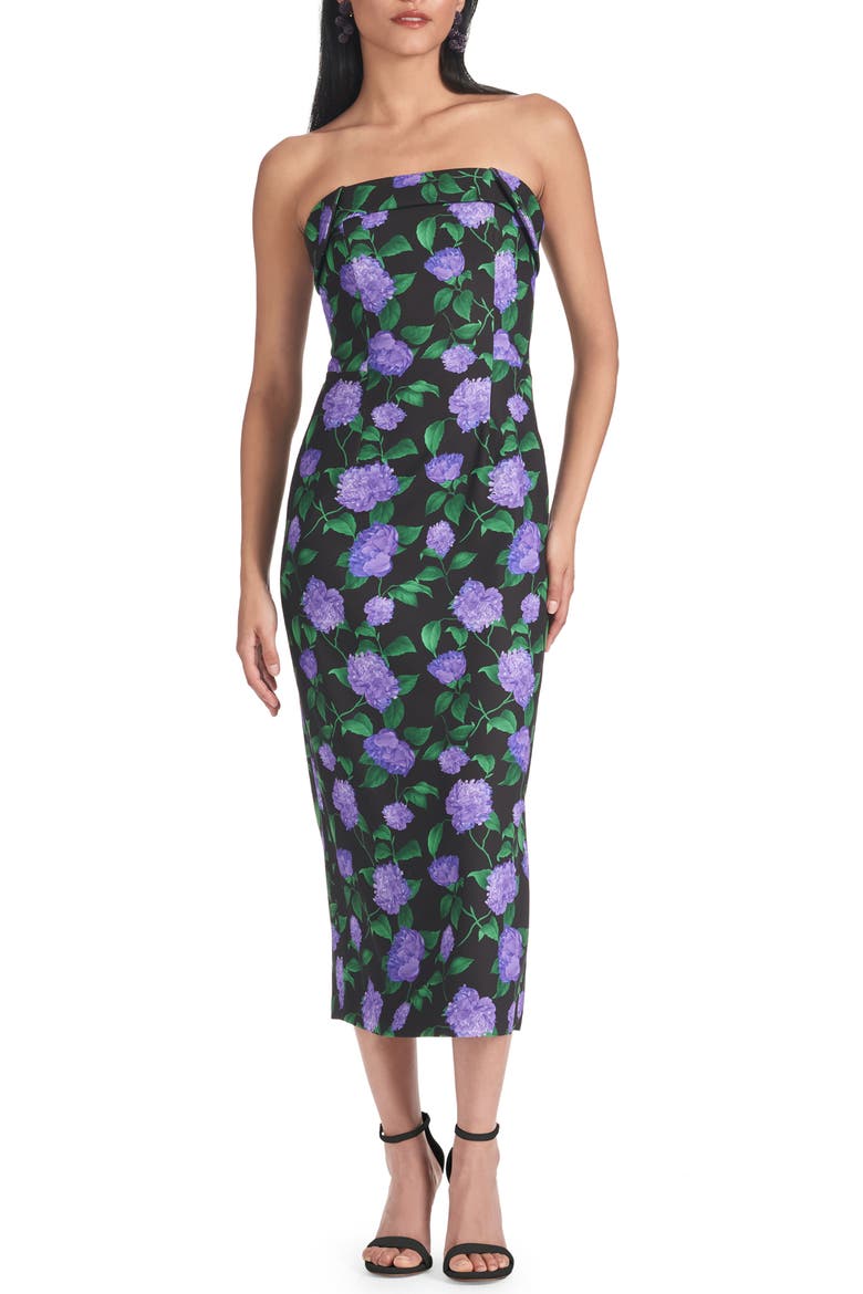 Isa Floral Strapless Midi Dress, Main, color, VIOLET GARDEN
