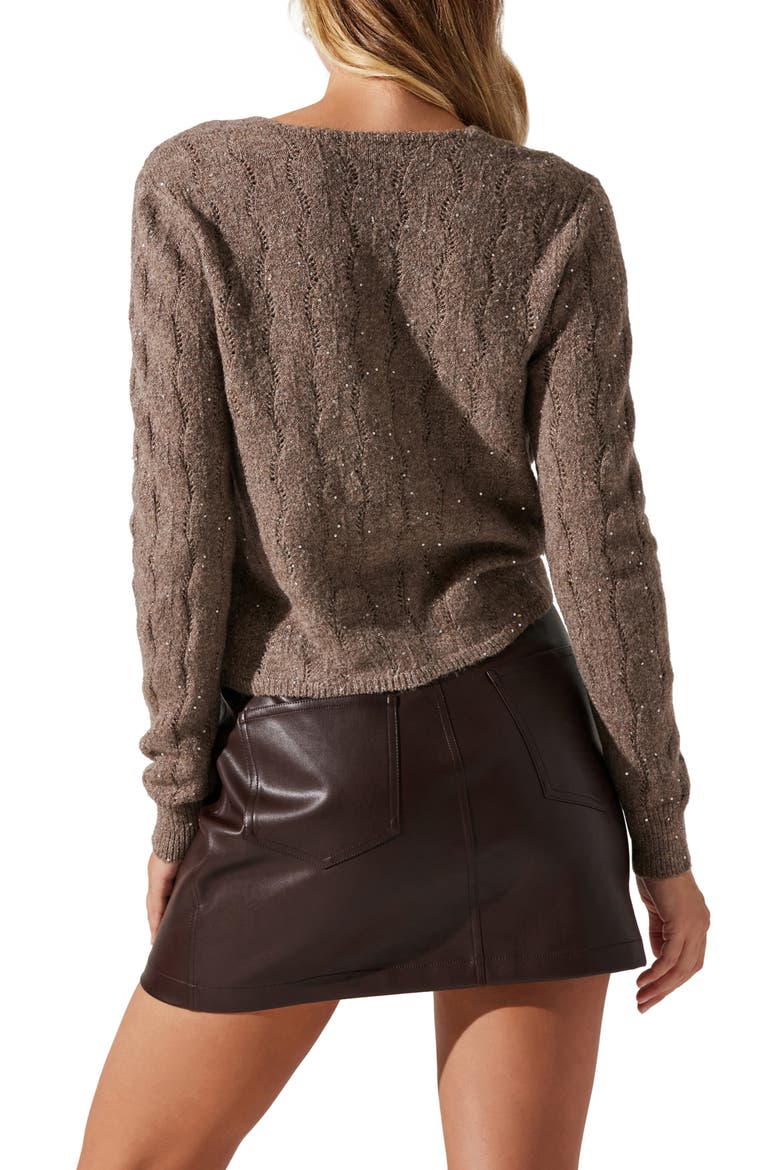 Metallic Sequin Surplice Cable Stitch Sweater, Alternate, color, FAWN