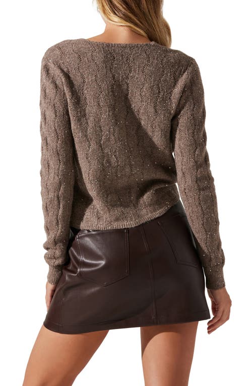 Astr The Label Metallic Sequin Surplice Cable Stitch Sweater In Brown