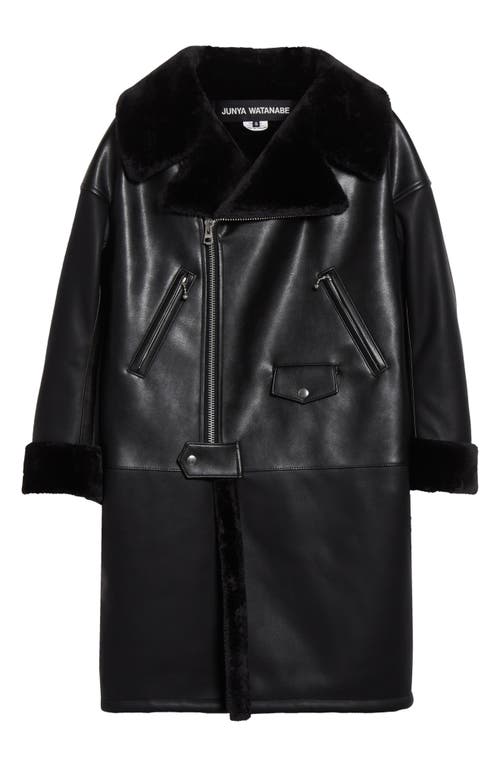 Junya Watanabe Faux Leather & Faux Fur Coat In Black