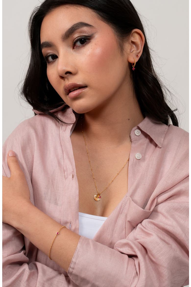 Hammered Disc & Ruby Array Necklace, Alternate, color, Yellow Gold Vermeil
