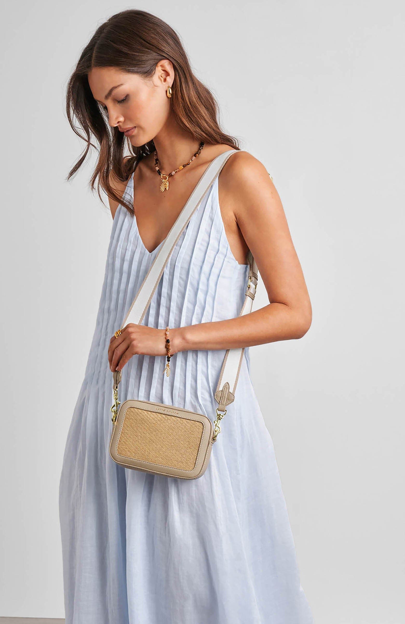 Avery Raffia Small Crossbody Bag, Alternate, color, Light Taupe