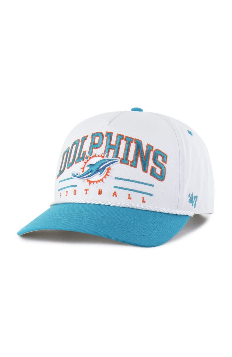 '47 Men's '47 White/Aqua Miami Dolphins Roscoe Two-Toned Hitch Adjustable Hat, Main, color, White