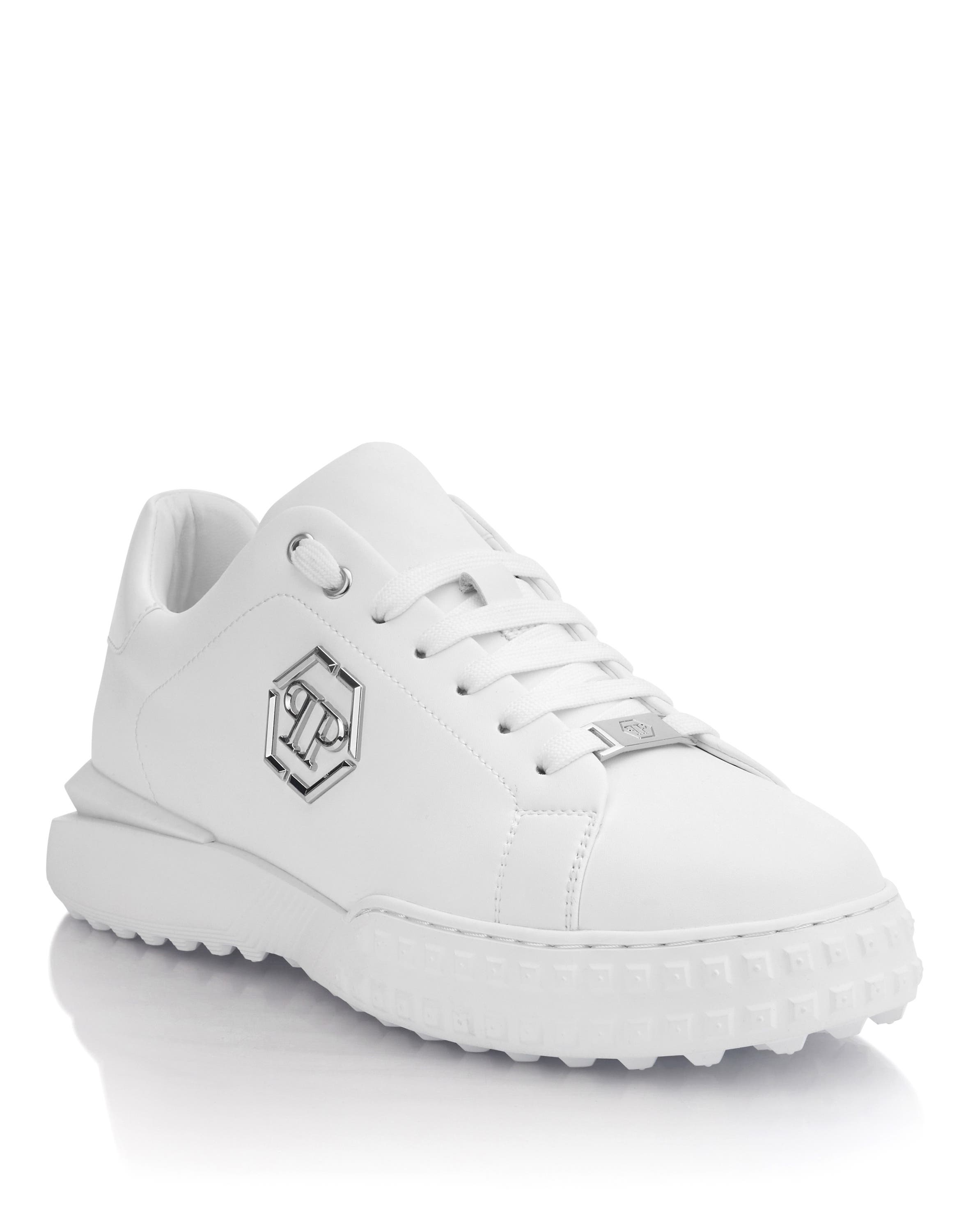 Nappa Leather Low-Top Sneakers Hexagon Unisex, Main, color, white