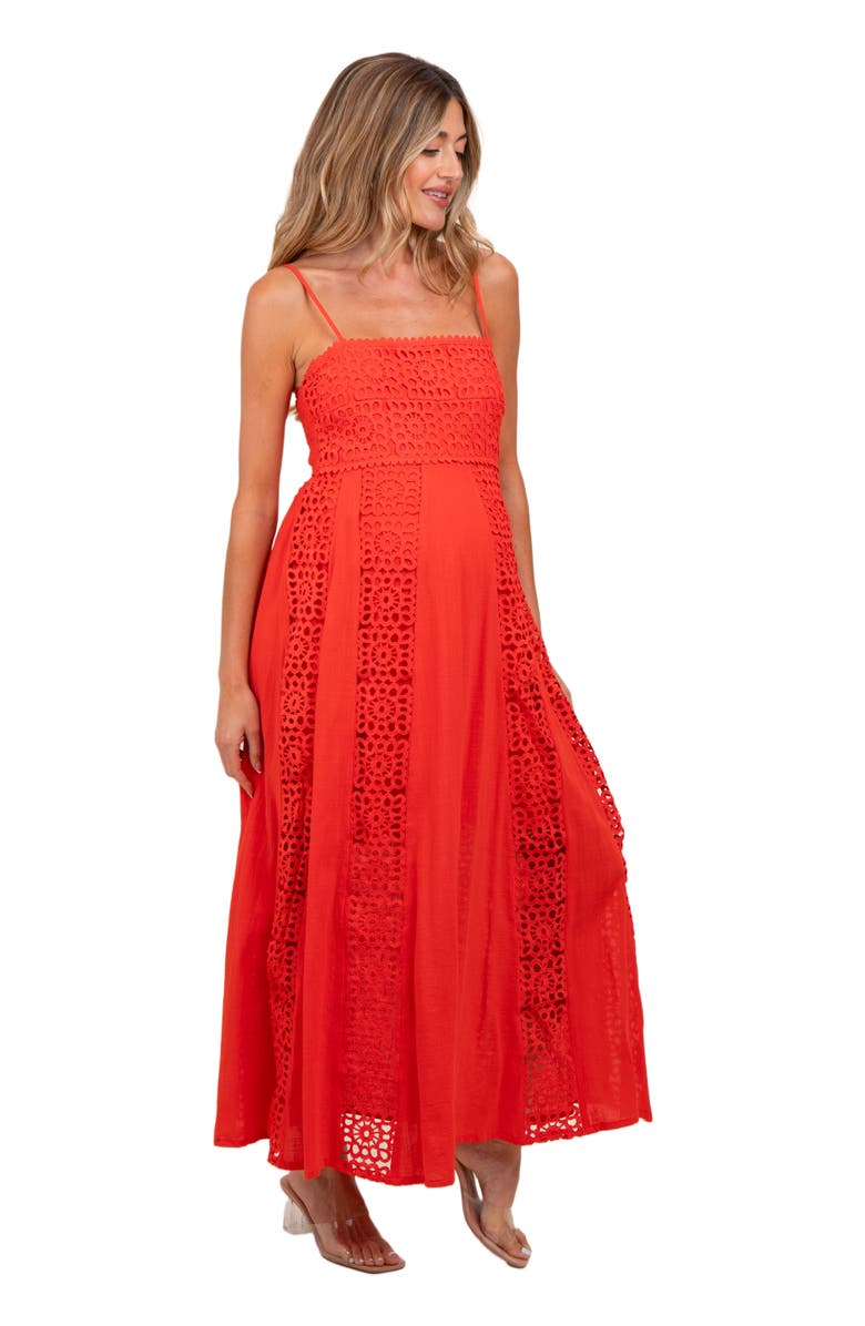 PinkBlush Crochet Lace Paneled Maxi Dress, Alternate, color, Red