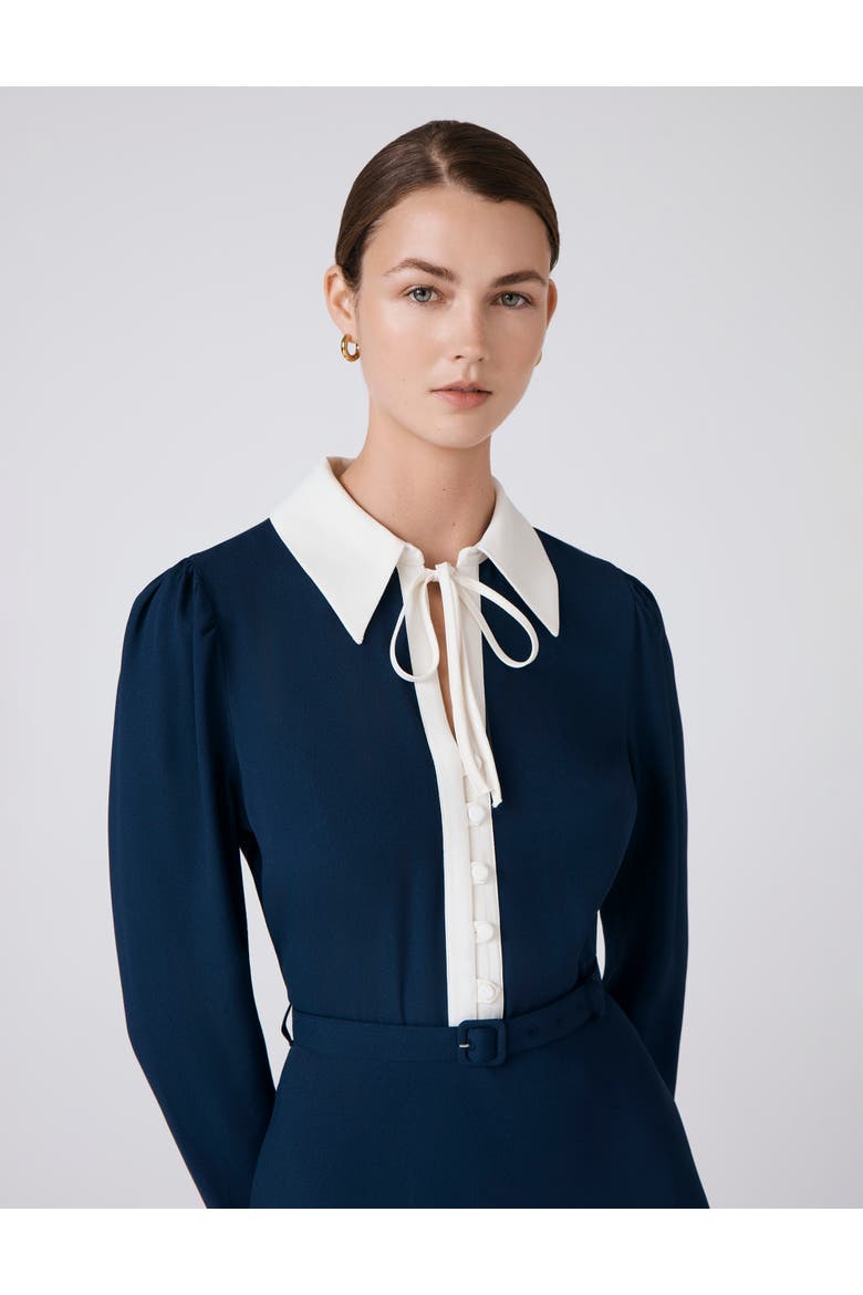 Lillian Crepe Collared Neck Midi Dress, Alternate, color, Navy