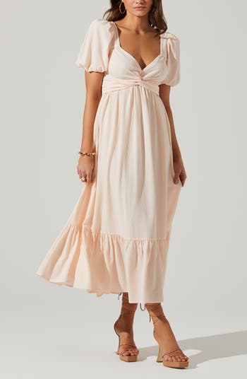 Tie Back Puff Sleeve Midi Dress
