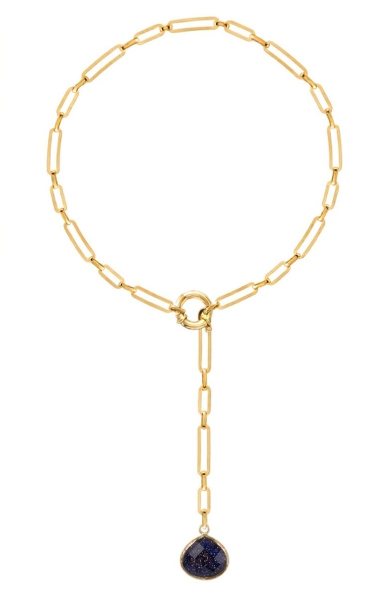 GABI RIELLE Galaxyite Quartz Lariat Necklace, Main, color, Gold