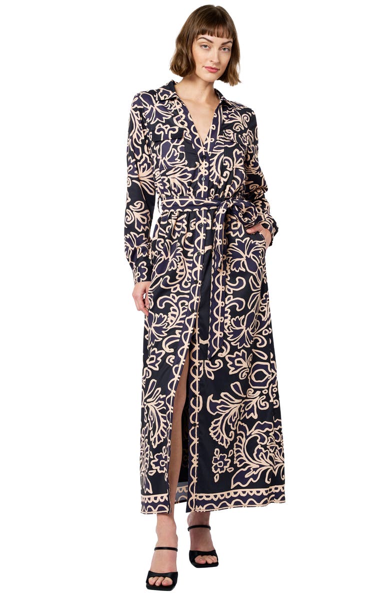 CIEBON Chiara Print Long Sleeve Shirtdress, Alternate, color, Black Multi
