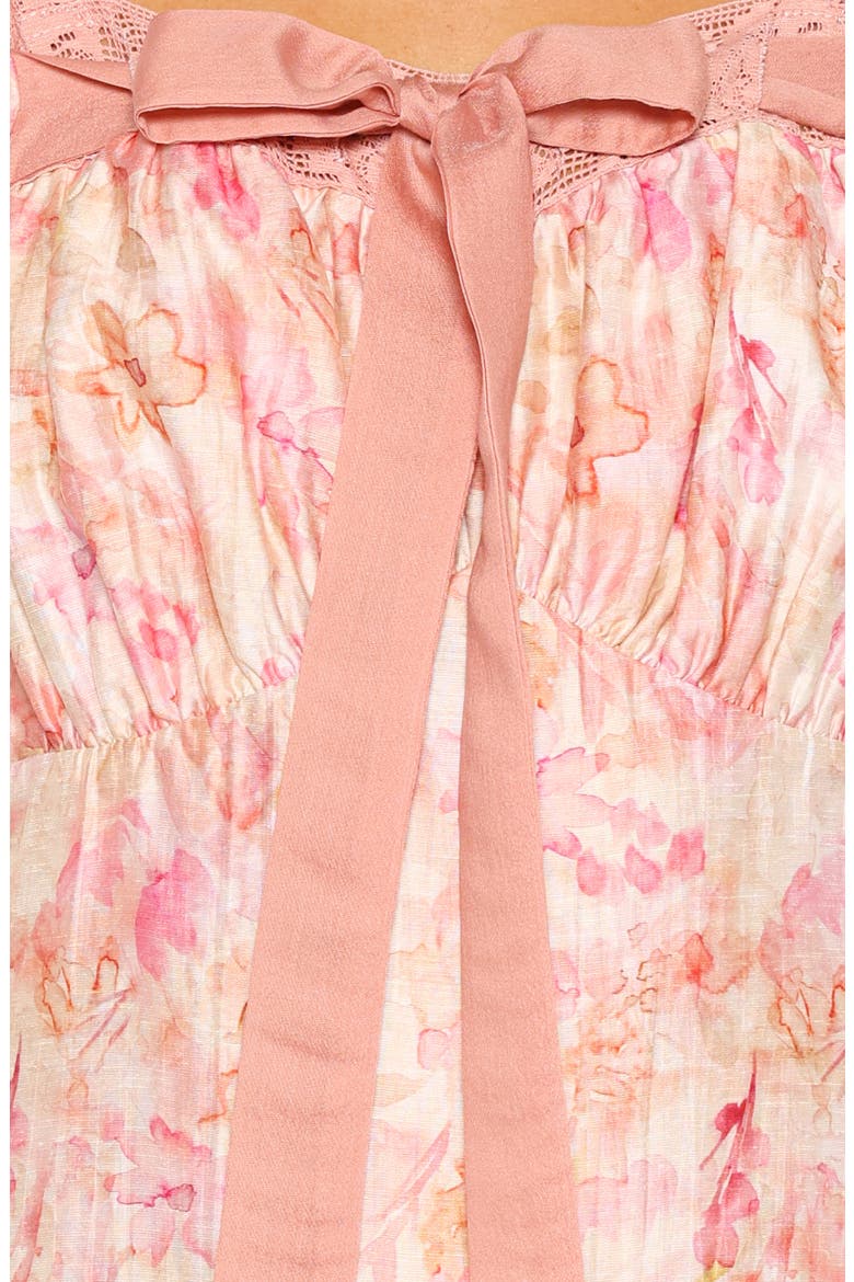 Therese Floral Puff Sleeve Midi Dress, Alternate, color, PINK FLORAL