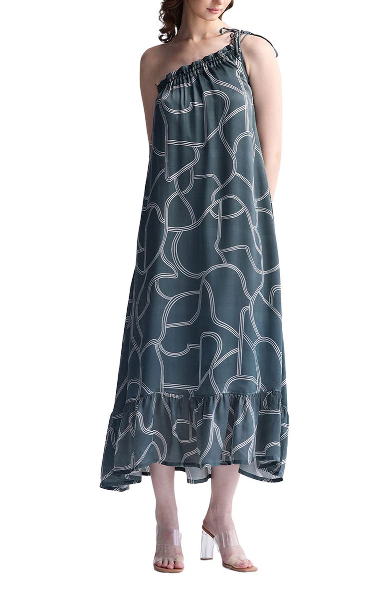 Reistor One Shoulder Midi Dress, Main, color, Twirls And Twists