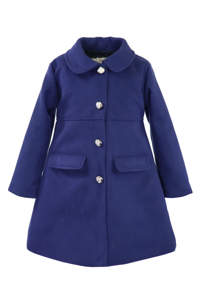 Faux Wool Pleated Snap Front Coat, Main, color, Navy