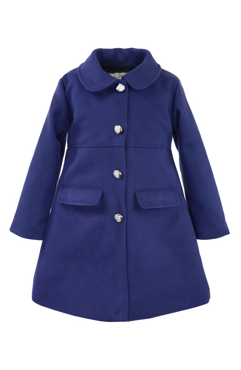 Widgeon Faux Wool Pleated Snap Front Coat, Main, color, Navy