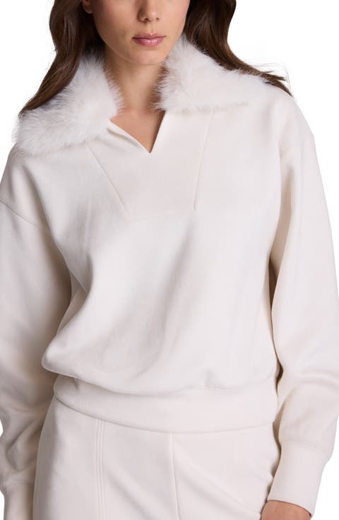 Faux Fur Collar Scuba Suede Pullover