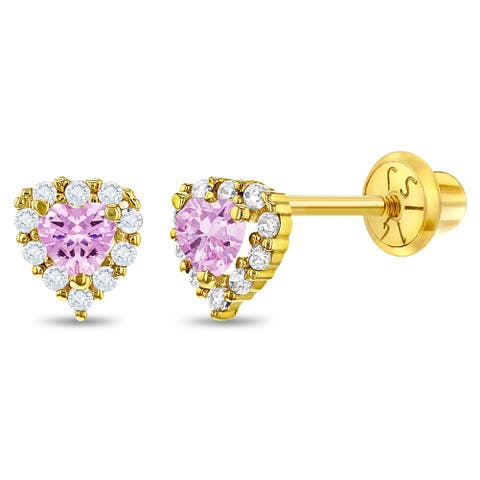 14k Princess Heart Cubic Zirconia Earrings