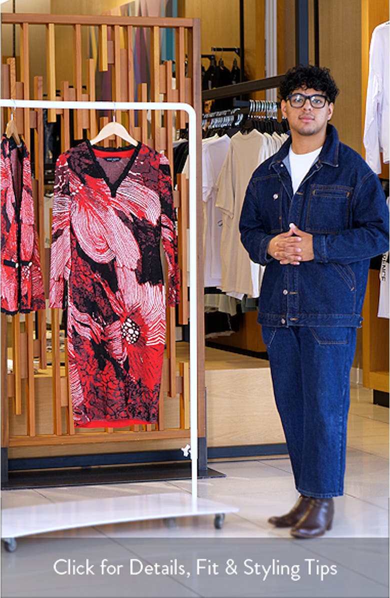 Floral Jaquard Ruffle Trim Long Sleeve Dress, sales video thumbnail