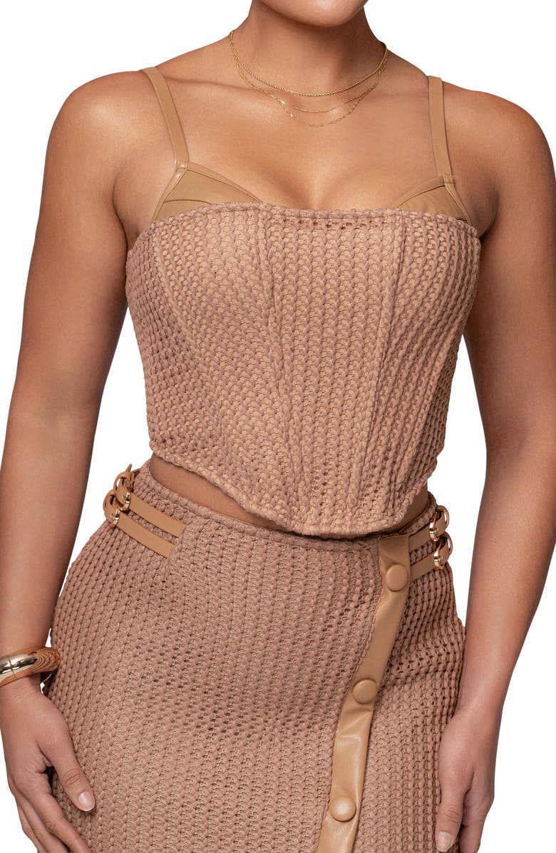 JLUXLABEL Harley Textured Faux Leather Corset Top, Main, color, Beige