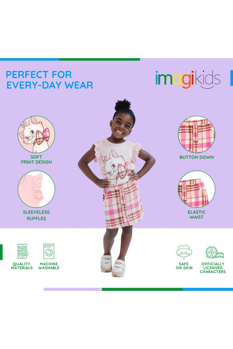 The Aristocats Marie 2-Piece T-Shirt and Plaid Skirt Set, Alternate, color, Marie Pink