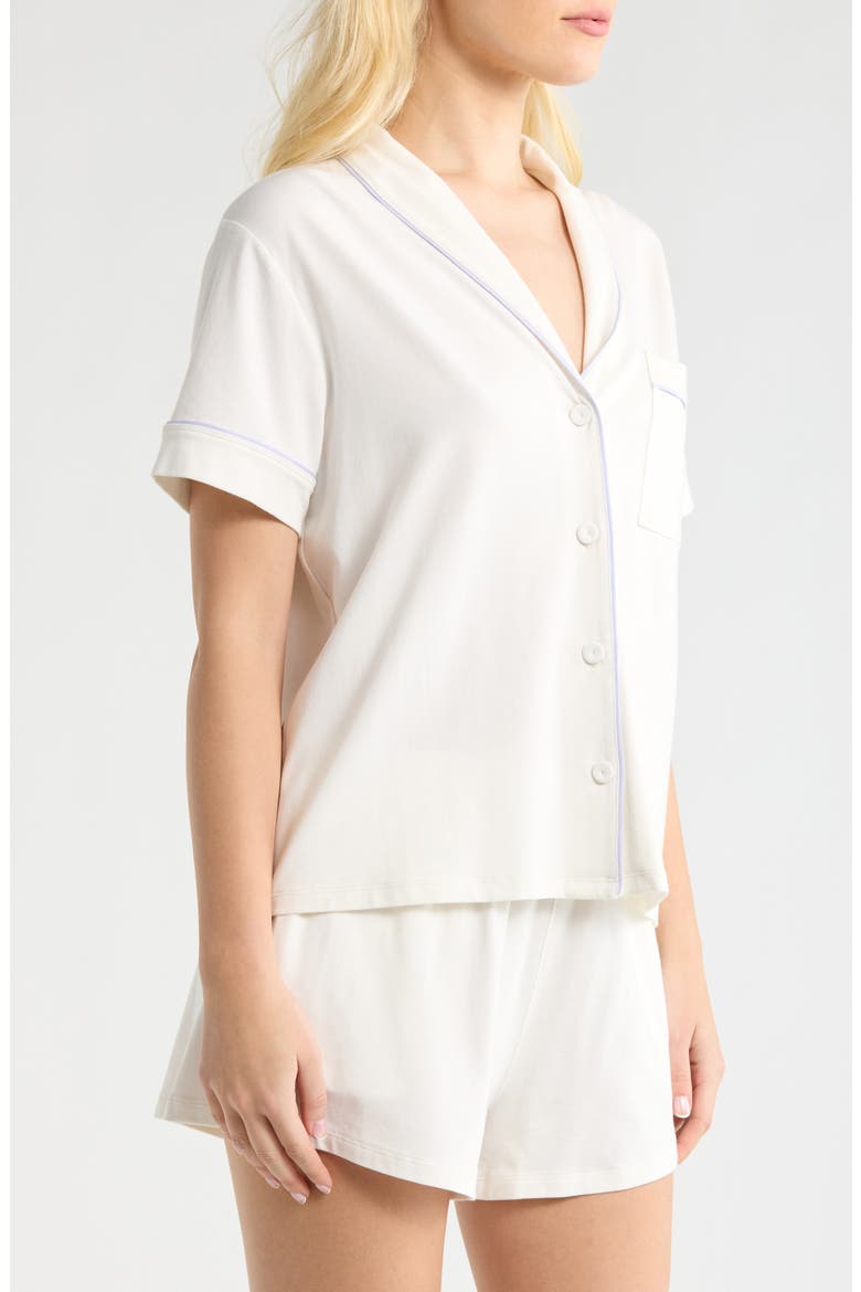 Slumberknit™ Shawl Collar Short Pajamas, Alternate, color, LUNAR WHITE/QUIET LILAC