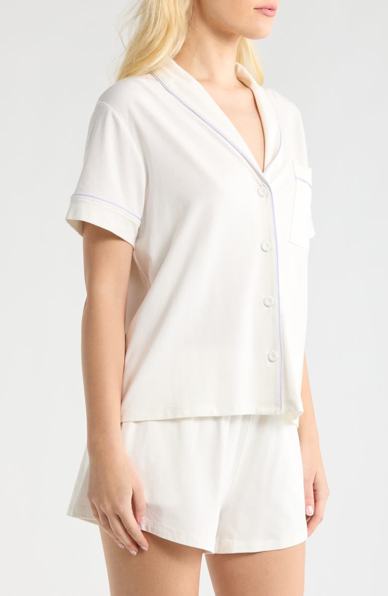 Lunya Slumberknit<sup>™</sup> Shawl Collar Short Pajamas, Alternate, color, Lunar White/Quiet Lilac