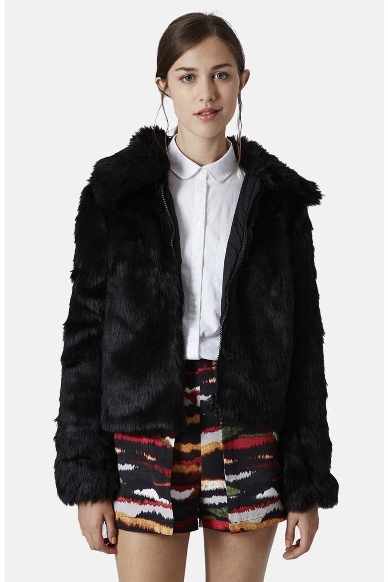 Faux Fur Bomber, Main, color, BLACK