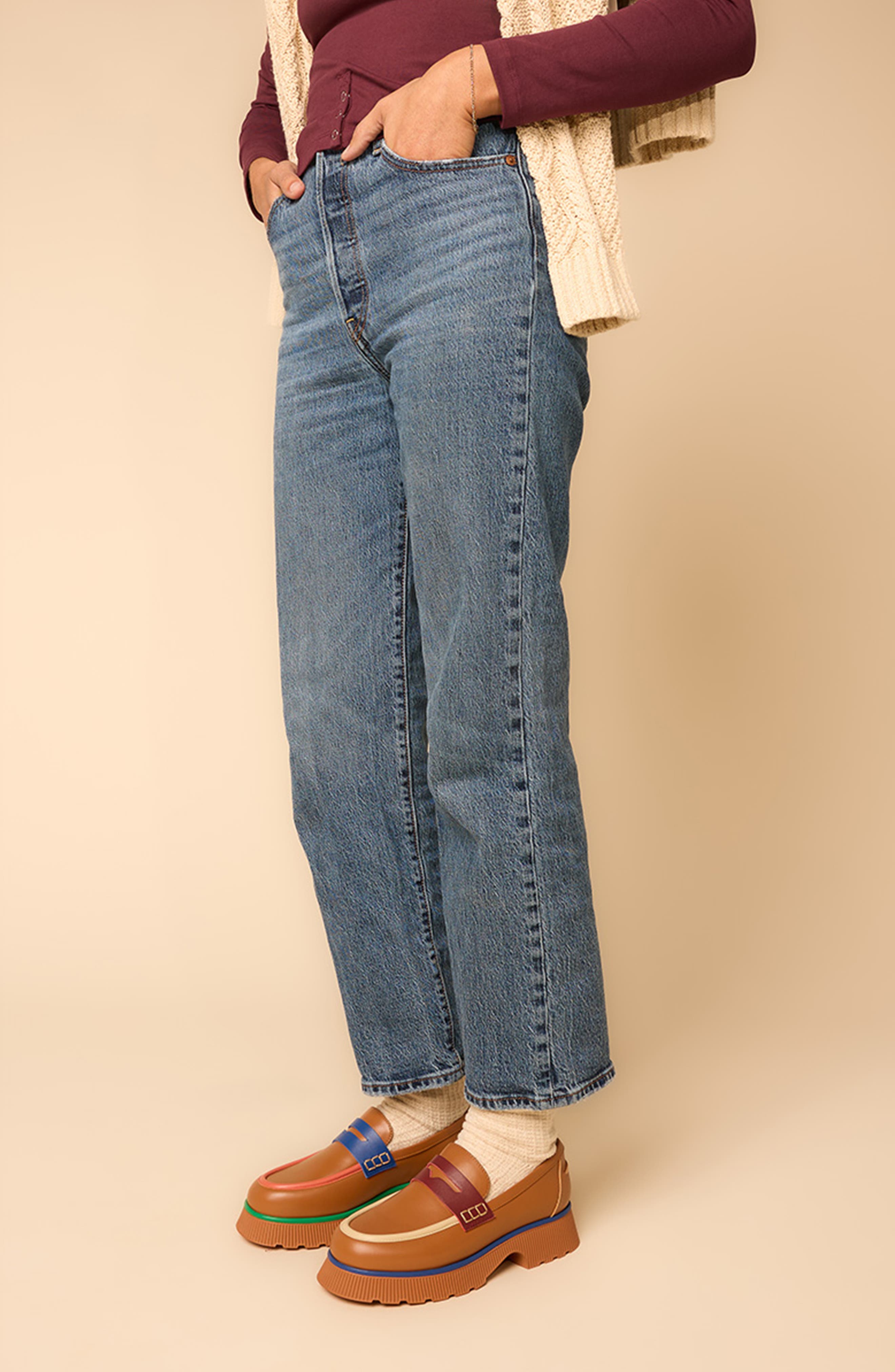 Charlotte Stone Adam Mismatched Lug Sole Penny Loafer, Alternate, color, Bondi