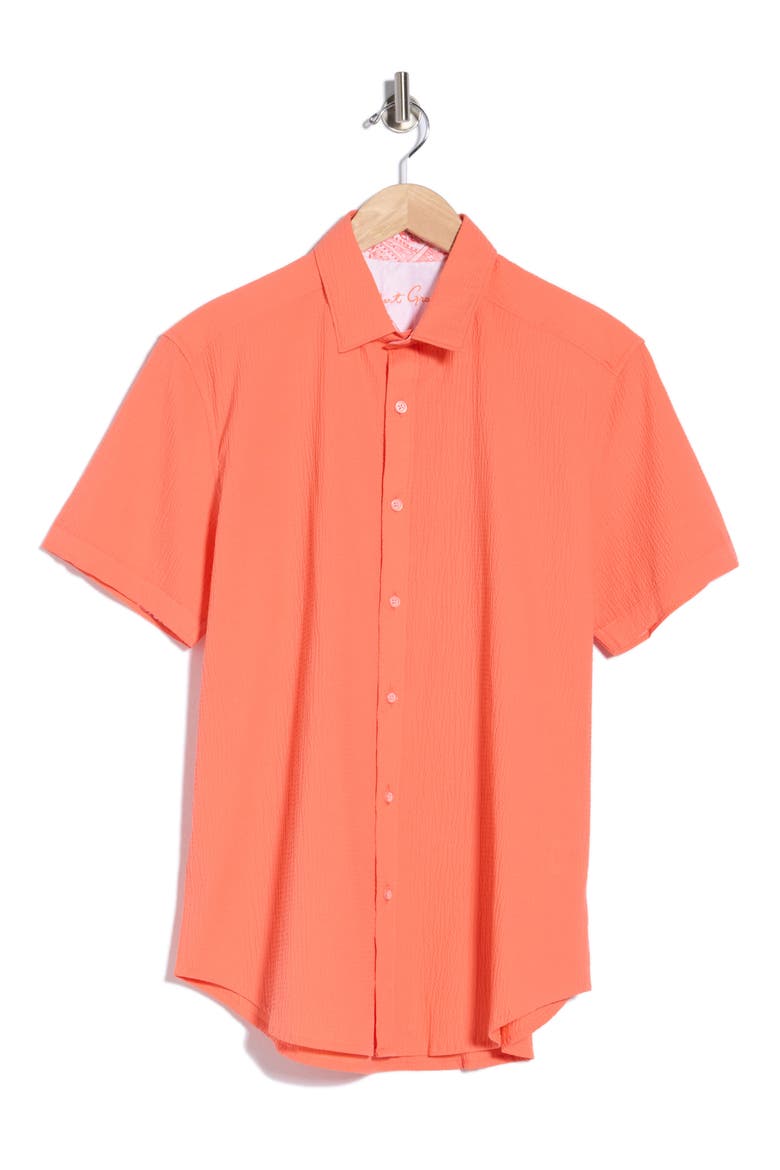 Harbor Short Sleeve Stretch Cotton Button-Up Shirt, Alternate, color, PEACH