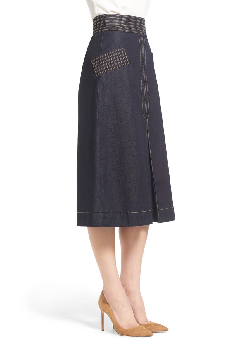 Olivia Palermo + Chelsea28 Retro Denim Skirt, Alternate, color, DARK INDIGO RINSE
