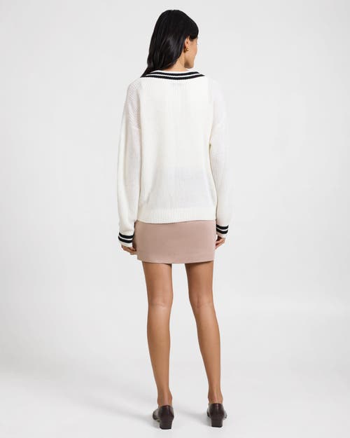Onia Deep V-neck Varsity Pullover Sweater In White