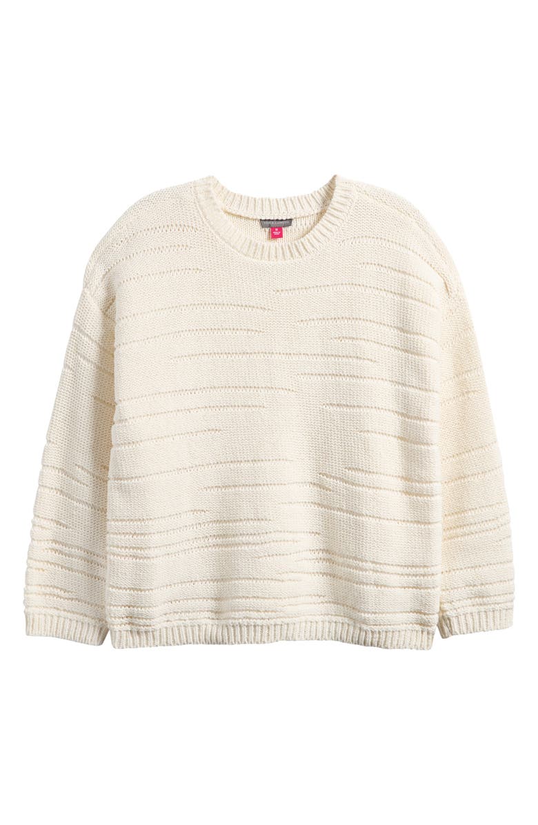 Vince Camuto Pointelle Crewneck Sweater, Alternate, color, Coconut Milk