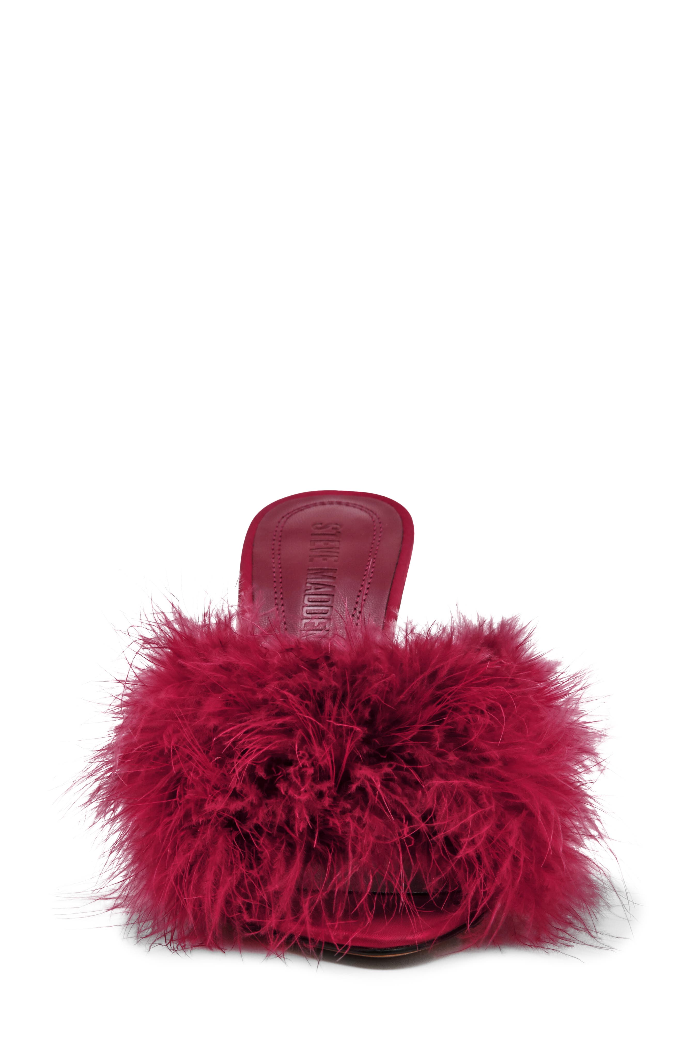 Steve Madden Ashbey Faux Feather Sandal, Alternate, color, Dark Red