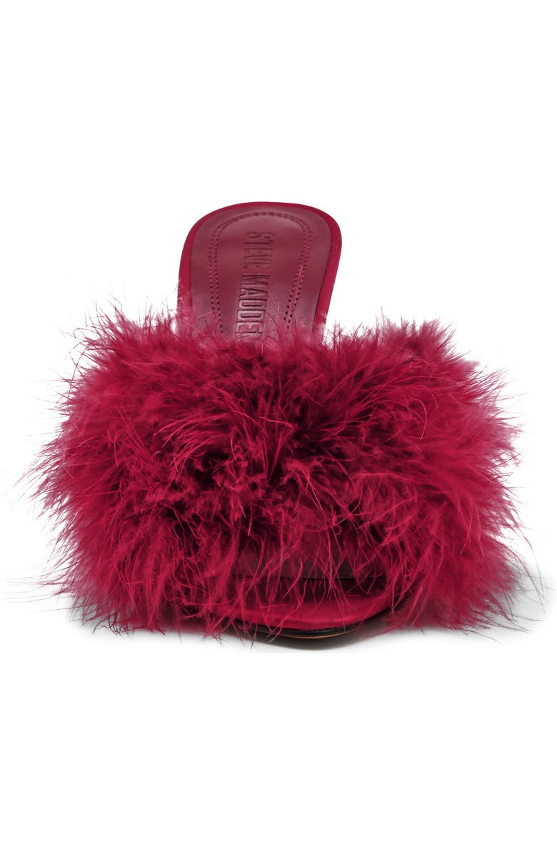 Steve Madden Ashbey Faux Feather Sandal, Alternate, color, Dark Red