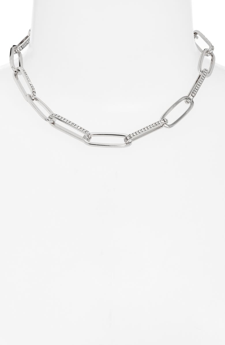 Nordstrom Rhinestone Paper Clip Chain Necklace, Alternate, color, Clear- Silver