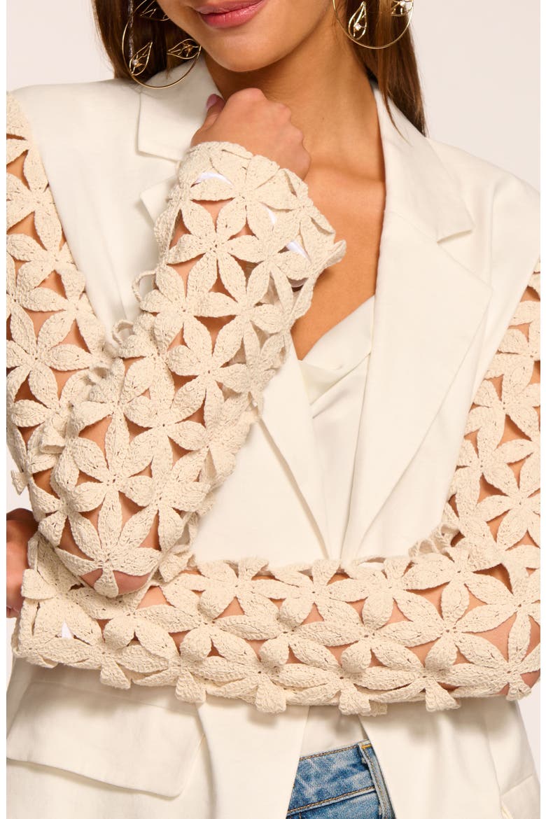 Kelsey Cutout Sleeve Linen Blend Blazer, Alternate, color, WHITE FLORAL