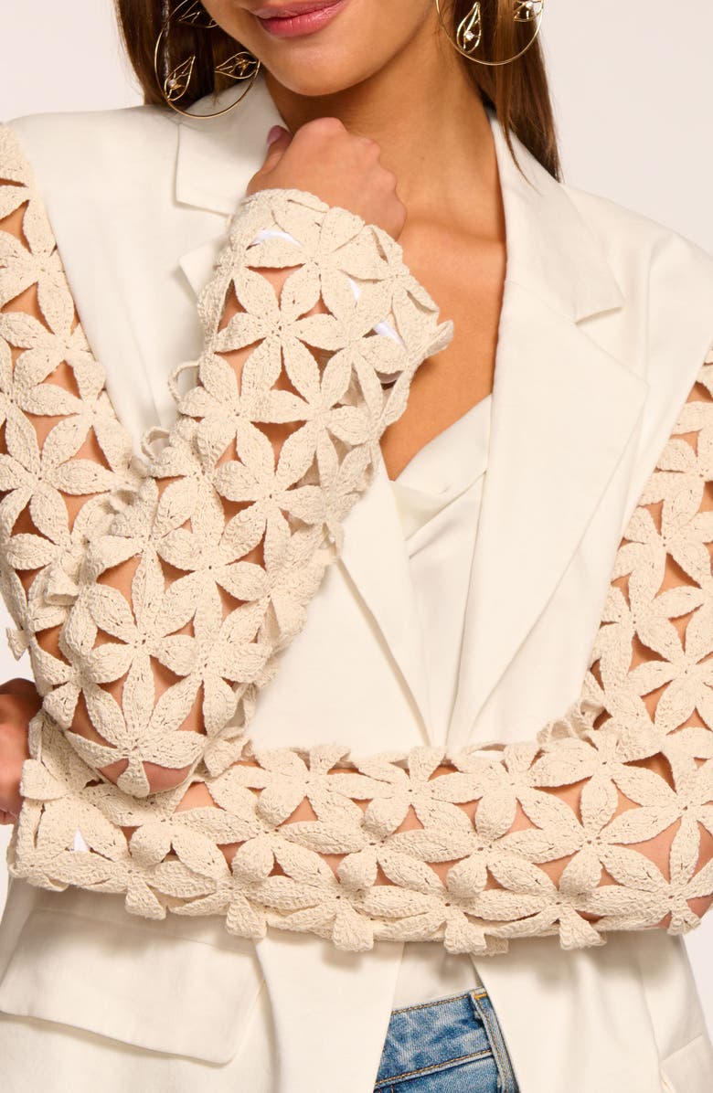 Ramy Brook Kelsey Cutout Sleeve Linen Blend Blazer, Alternate, color, White Floral