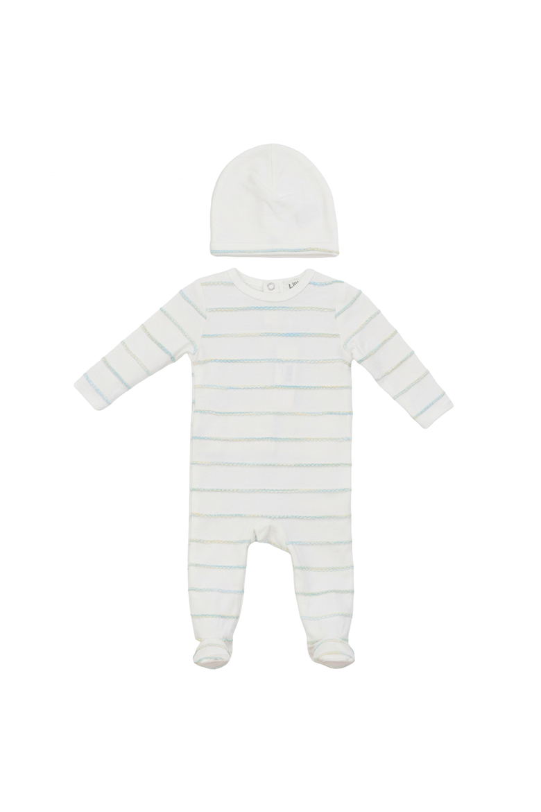 Raised Stripe Snap Front Matching Hat Romper, Main, color, Blue