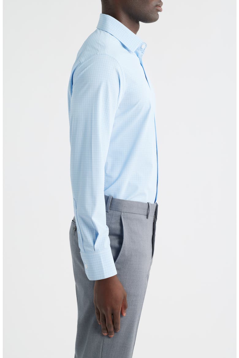 Leeward Trim Fit Grid Performance Button-Up Shirt, Alternate, color, CLOUD BLUE MINI GRID