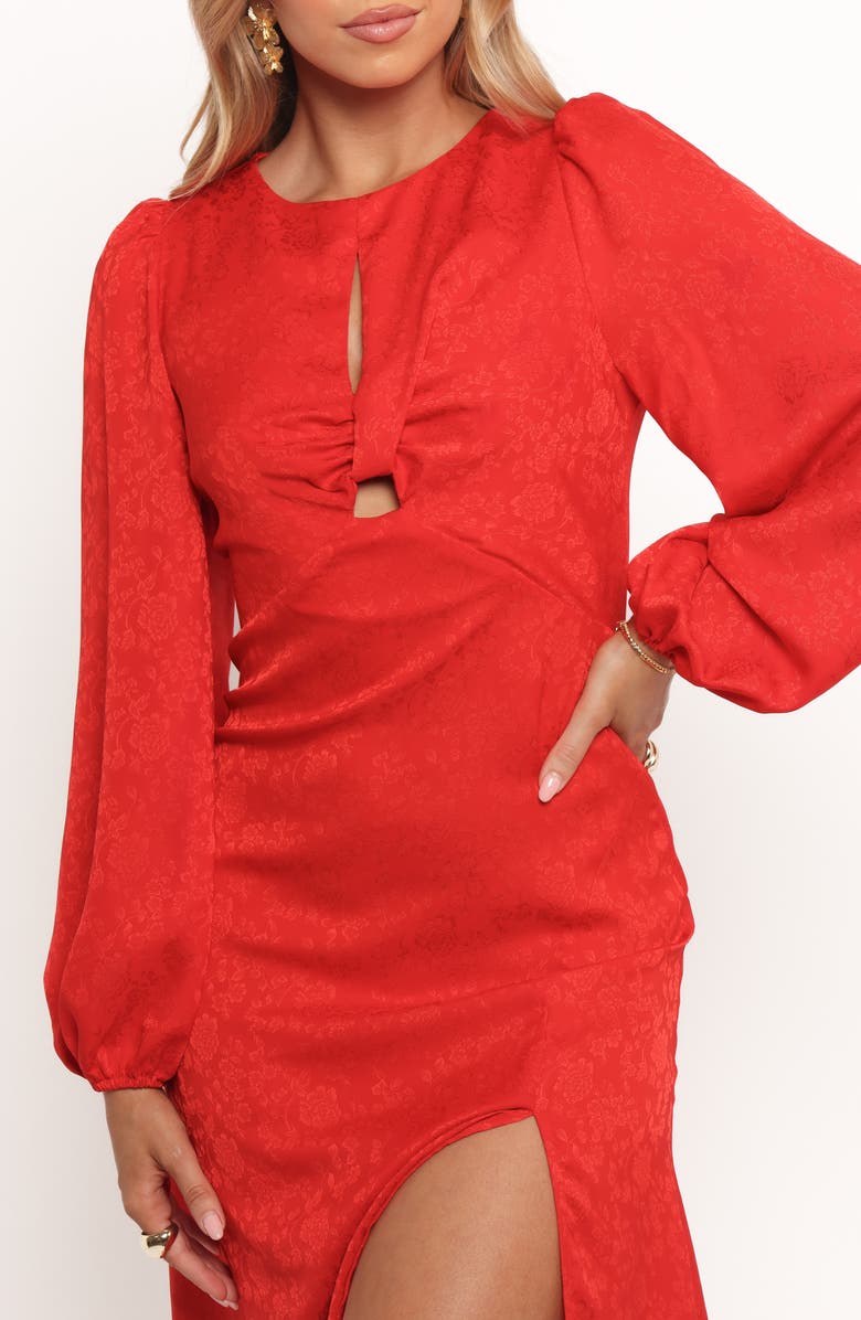 Petal & Pup Laine Long Sleeve Floral Jacquard Midi Dress, Alternate, color, Red