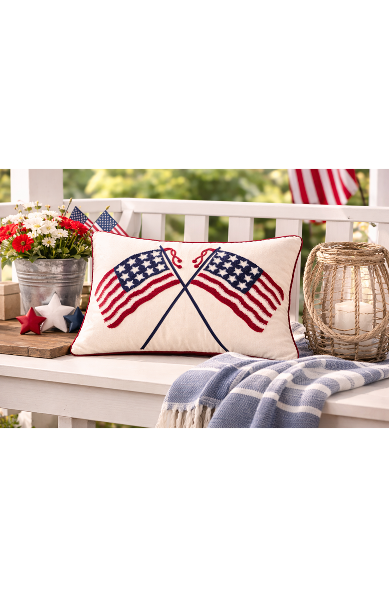 C&F Home Crossed American Flags Cotton Blend Accent Pillow 14" x 20", Alternate, color, Red