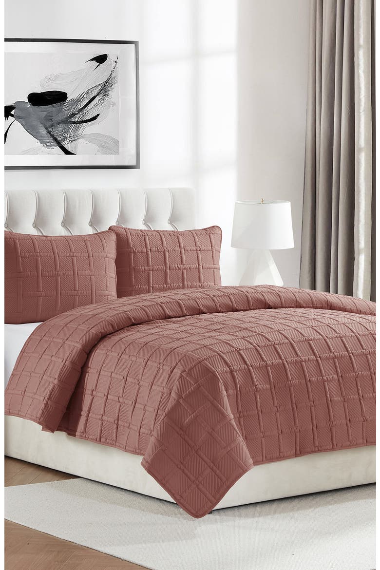 Square Solid 3-Piece Quilt Set, Alternate, color, ROSE