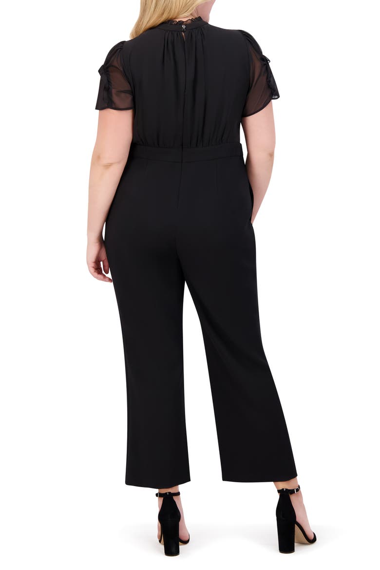 Chiffon Short Sleeve Stretch Crepe Jumpsuit, Alternate, color, BLACK