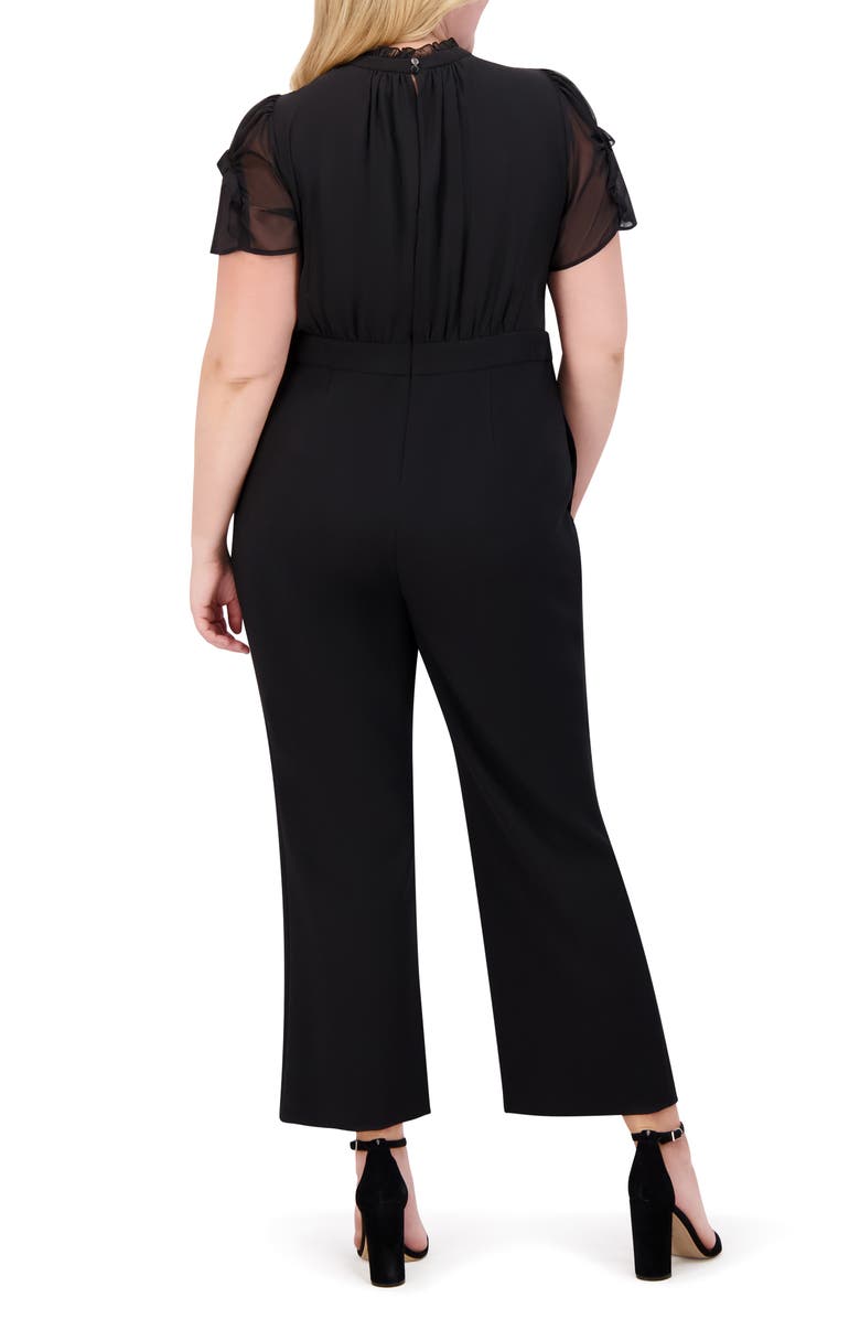 Vince Camuto Chiffon Short Sleeve Stretch Crepe Jumpsuit, Alternate, color, Black