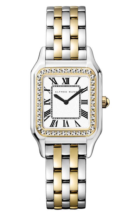 Two-Tone Crystal Bezel Bracelet Watch, 24mm x 28mm