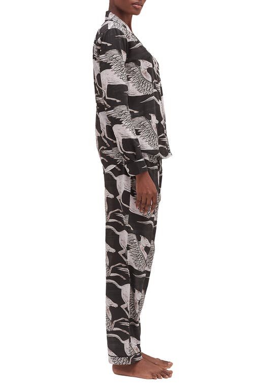 Desmond & Dempsey Pegasus Printed Cotton Pyjama Set In Black/white