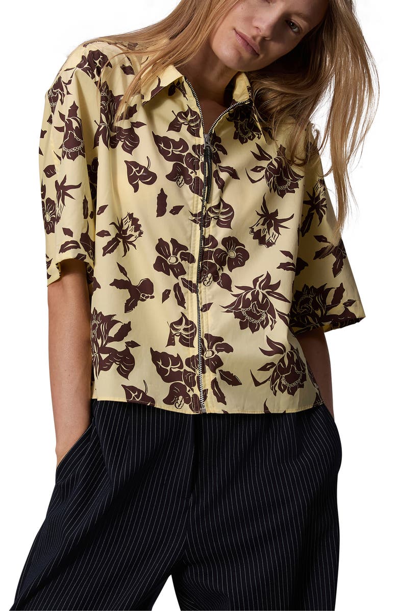 rag & bone Junie Floral Cotton Poplin Zip Top, Alternate, color, 
