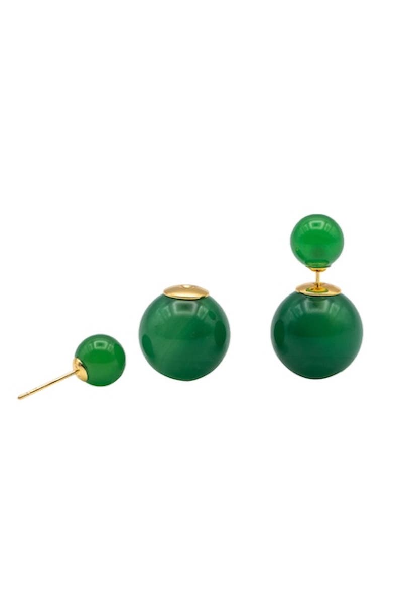 Orbit Duo Double ended jade stone stud earrings, Alternate, color, Bright green